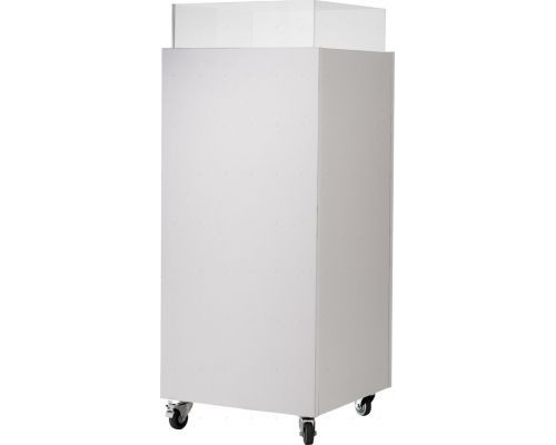 SBAdA-404080-К Торговый короб 400х400х800Н,ЛДСП16мм,бел.шагрень,с дном и рег.полк,акр.борт.с колесам