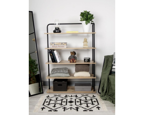 Стеллаж Отрада широкий с 5 полками из ЛДСП, 900х330х1260Н, черный/дуб