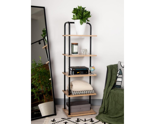 Стеллаж Отрада узкий с 5 полками из ЛДСП, 400х330х1260Н, черный/дуб