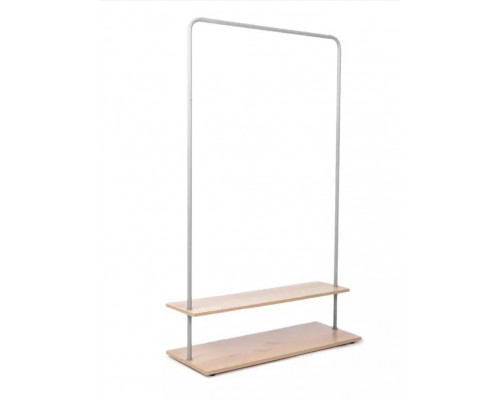 Вешалка напольная Отрада с двумя полками для обуви из ЛДСП, 910х330х1500Н, серая/дуб