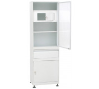 Шкаф 1-но створчатый  ШМС-1-Т-А-Р-1 стекло/металл с трейзером в алюм раме с рег опор с выдв ящ