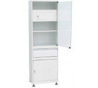 Шкаф 1-но створчатый  ШМС-1-Т-Р-1 стекло/металл с трейзером с рег опор с выдв ящ